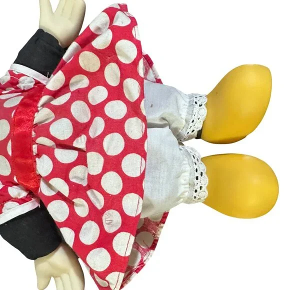 Vintage Minnie Mouse Doll 14" Red Polka Dot Dress Yellow Shoes Lace Detail Disne - Picture 4 of 8